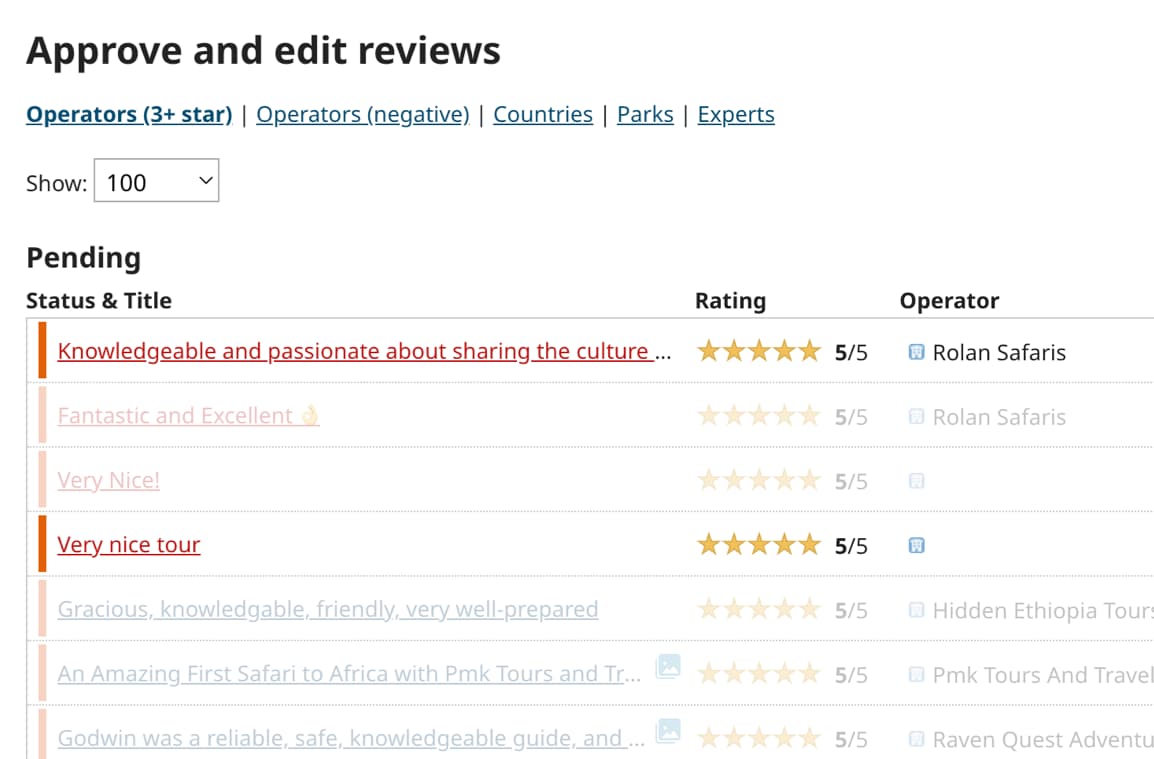 Review platform screenshot