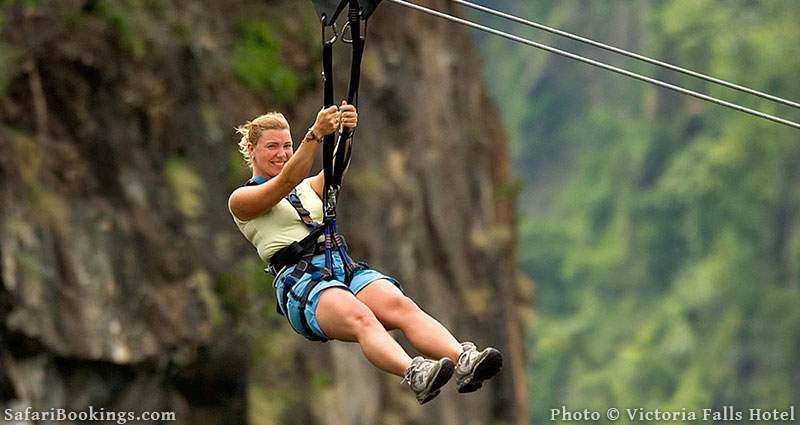 Zip lining over the Victoria Falls, Zimbabwe