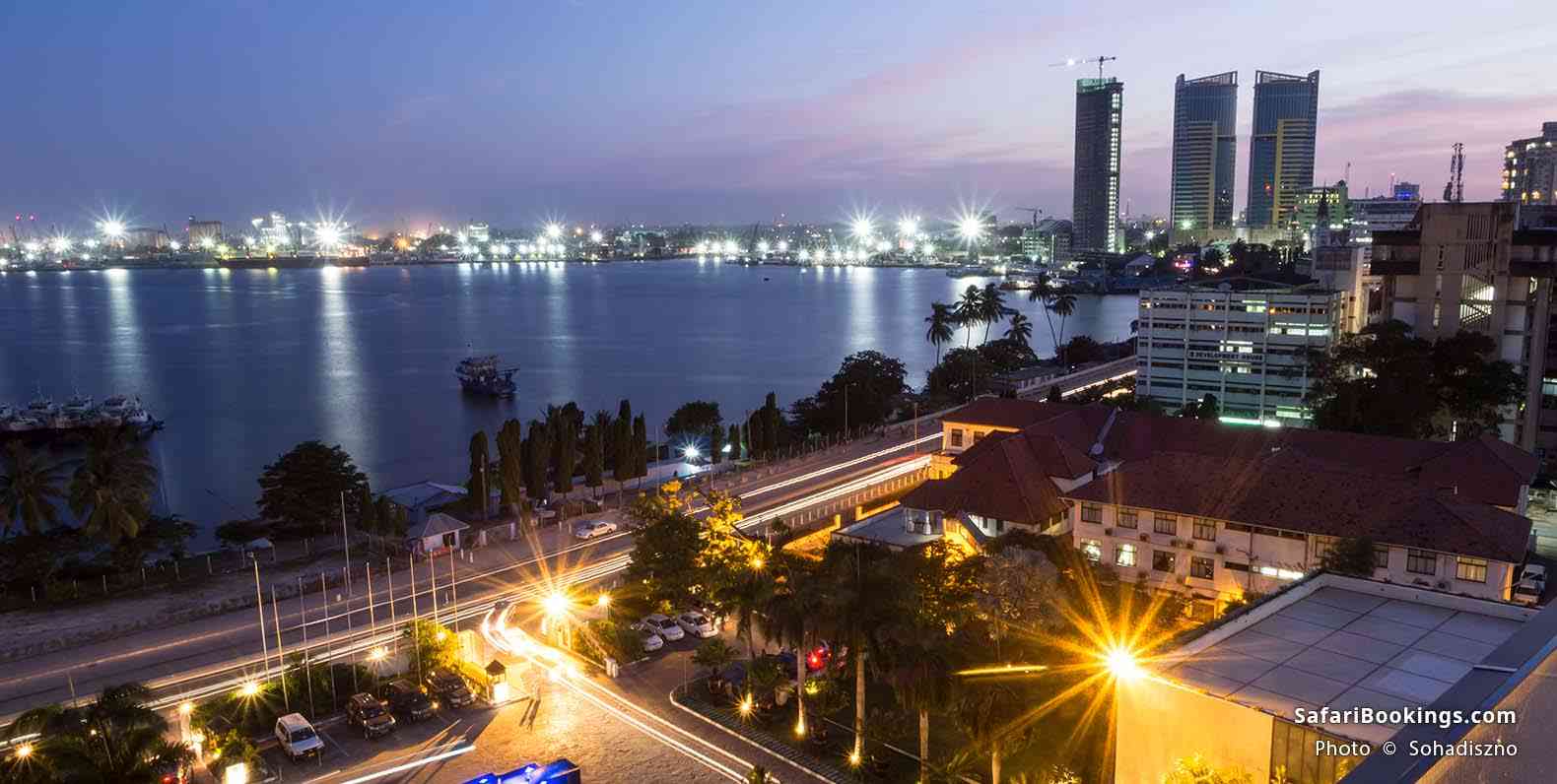 Dar es Salaam waterfront area at night