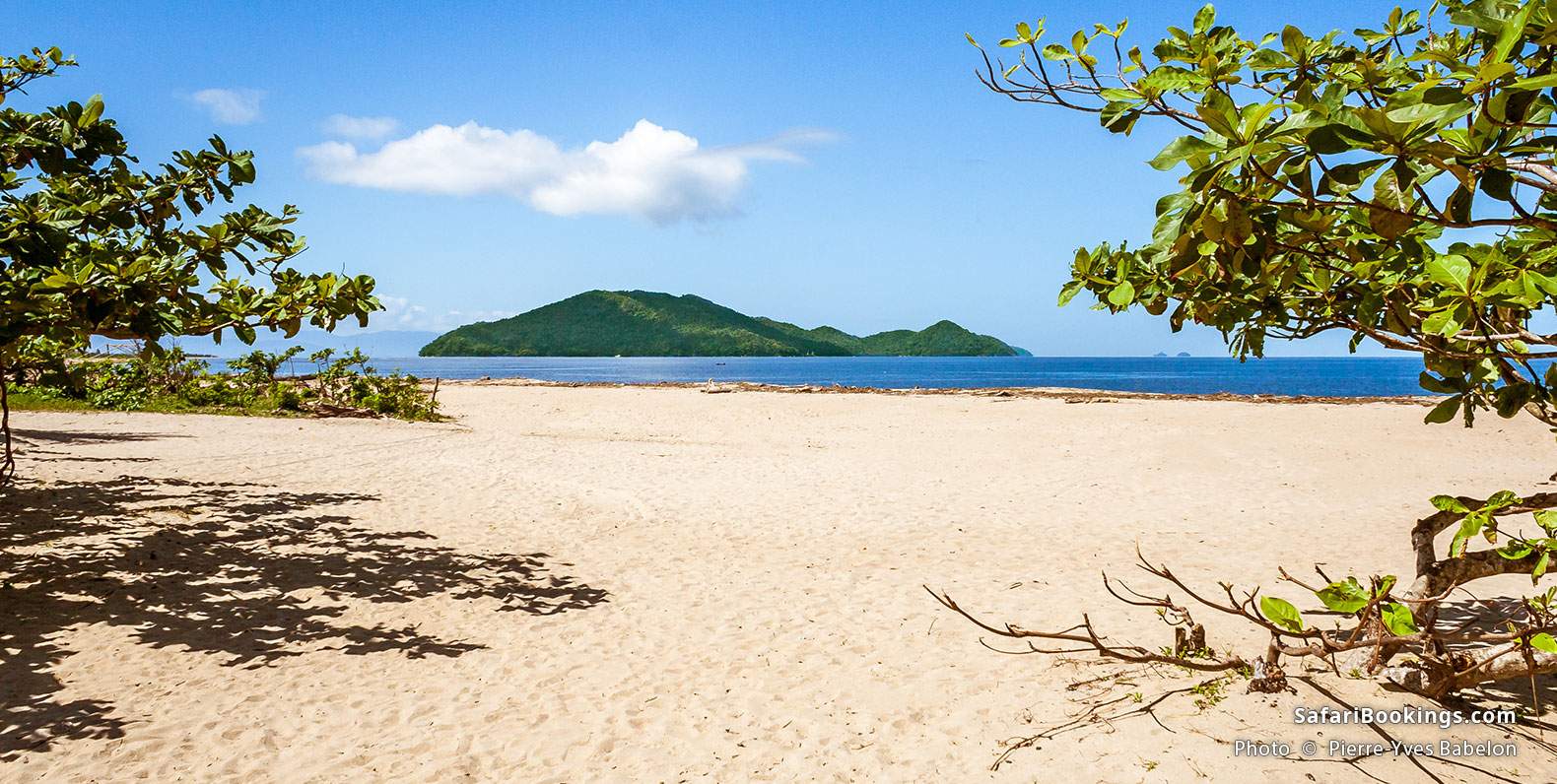 The island of Nosy Mangabe, seen from the beach of Maroantsetra