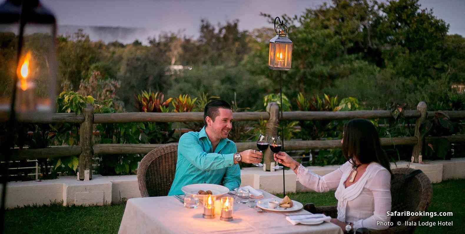 Couple having dinner on the terrace of Ilala Lodge Hotel