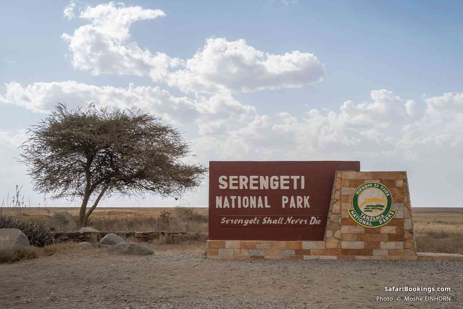 Sign at the entry to the Serengeti National Park