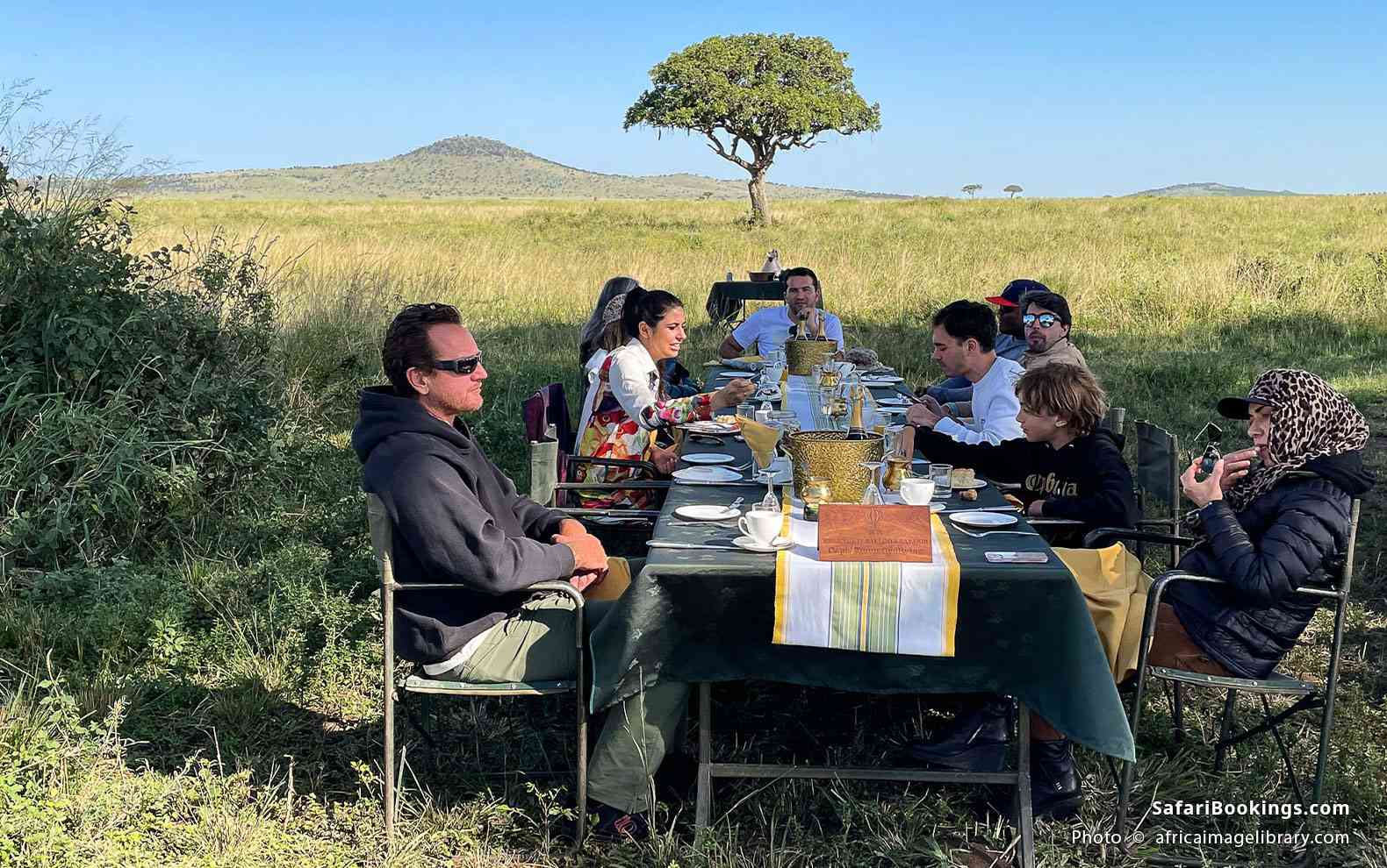 Champagne breakfast after a hot-air balloon safari, Serengeti National Park