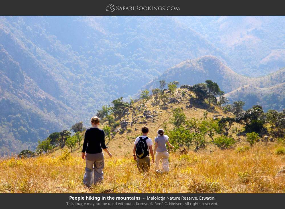 People hiking in the mountains, Malolotja NR in Malolotja Nature Reserve, Eswatini