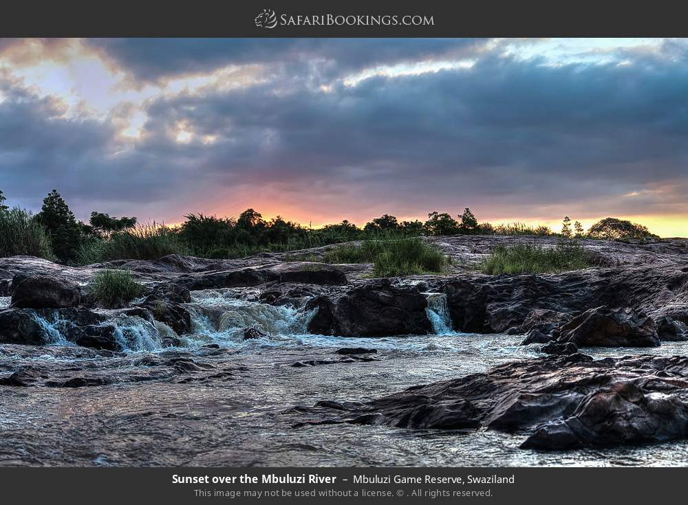 Sunset over the Mbuluzi River, Mbuluzi GR in Mbuluzi Game Reserve, Eswatini