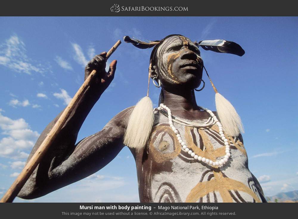 Mursi man with body painting in Mago National Park, Ethiopia