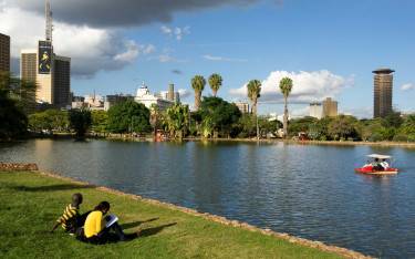Boating on the lake in Uhuru Park in central Nairobi
