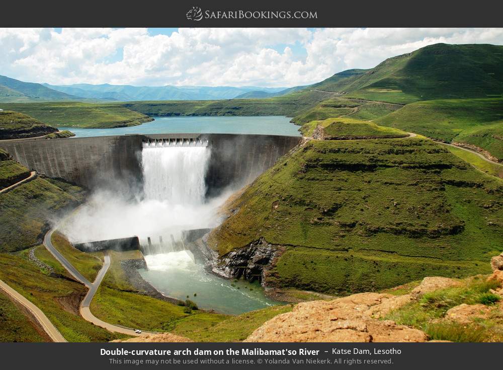 Double-curvature arch of Katse dam on the Malibamat'so River in Katse Dam, Lesotho