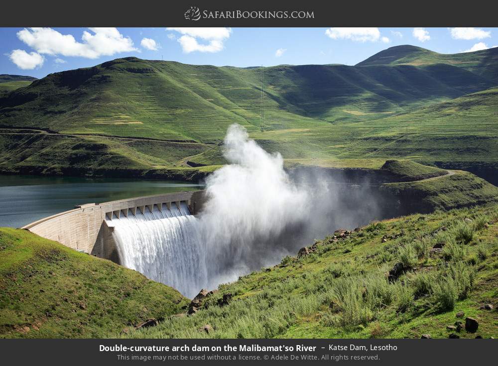 Double-curvature arch of Katse dam on the Malibamat'so River in Katse Dam, Lesotho