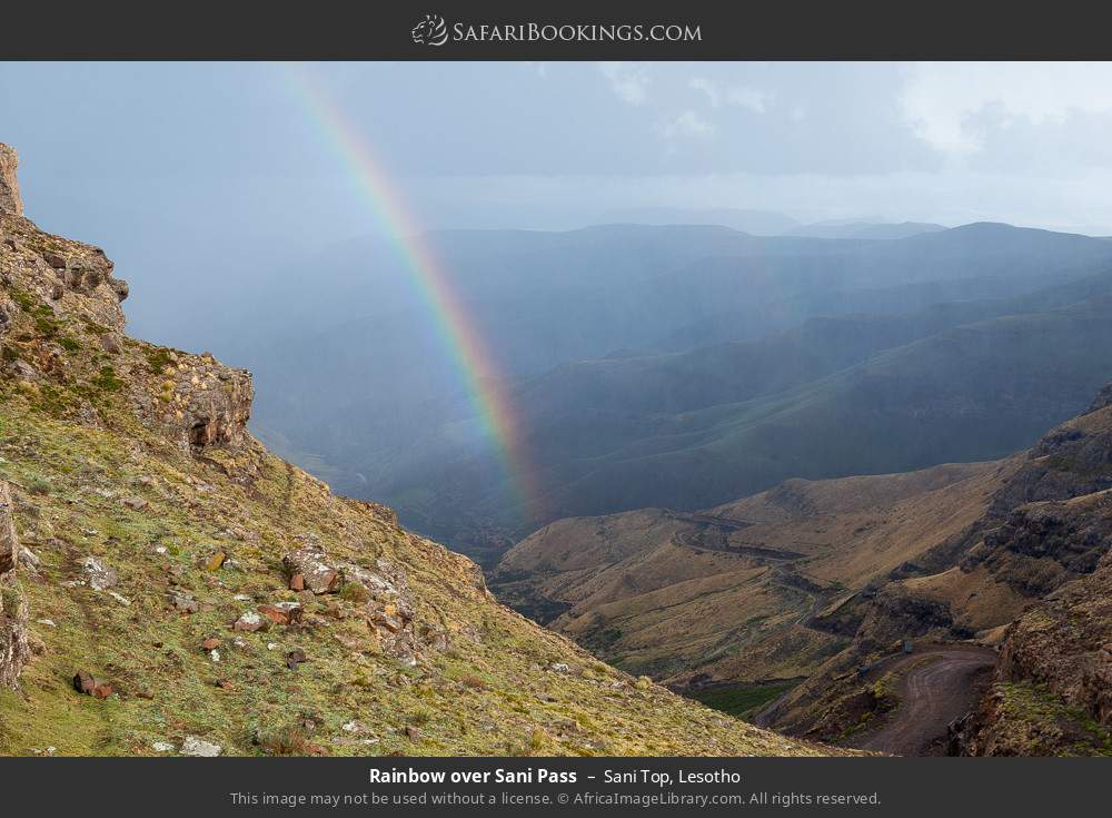 Rainbow over Sani Pass in Sani Top, Lesotho