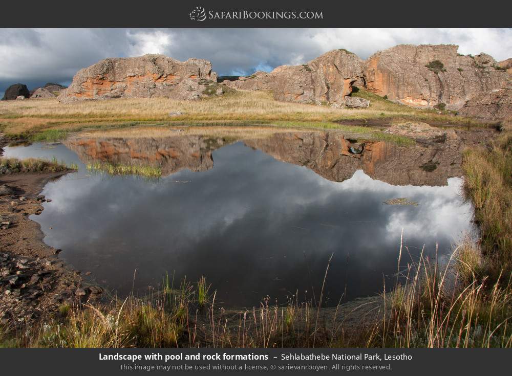 Landscape with pool and rock formations in Sehlabathebe National Park, Lesotho