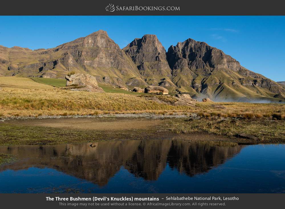 The Three Bushmen (Devil's Knuckles) mountains, Sehlabathebe NP in Sehlabathebe National Park, Lesotho