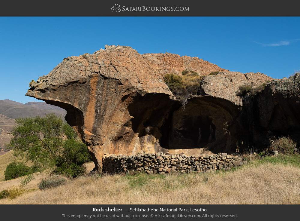 Rock shelter, Sehlabathebe NP in Sehlabathebe National Park, Lesotho