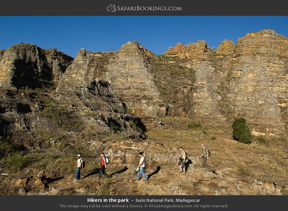 Hikers in Isalo NP in Isalo National Park, Madagascar