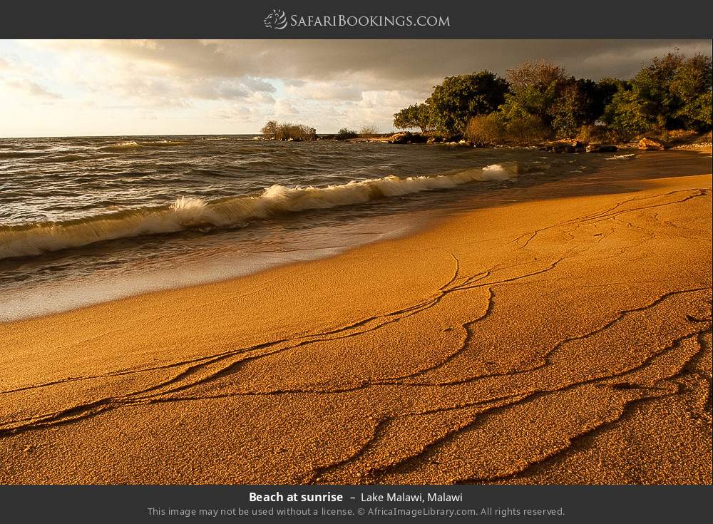Beach on Lake Malawi at sunrise in Lake Malawi, Malawi