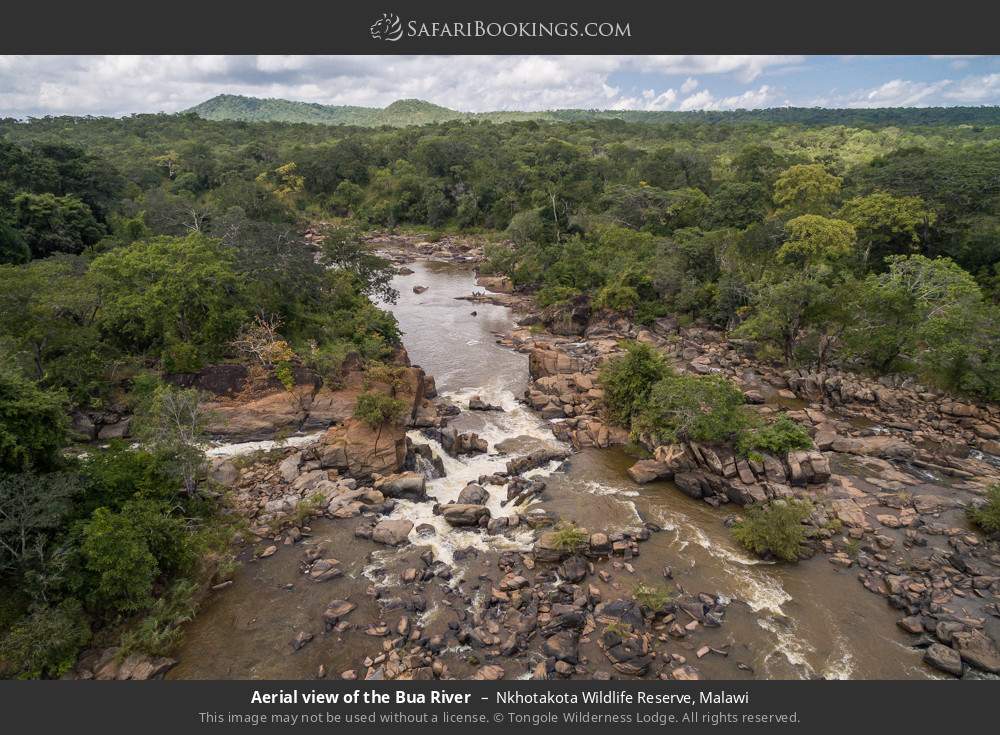 Aerial view of the Bua River in Nkhotakota Wildlife Reserve, Malawi