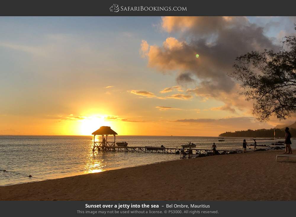 Sunset over a jetty in Bel Ombre in Bel Ombre, Mauritius
