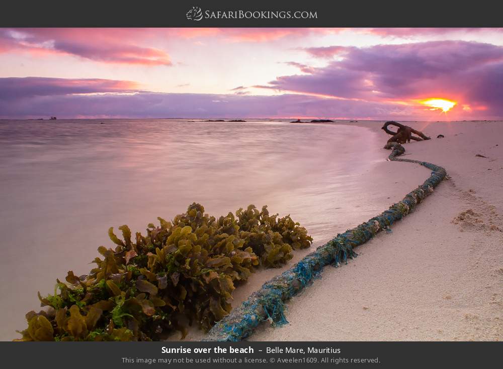 Sunrise over Belle Mare Beach in Belle Mare, Mauritius