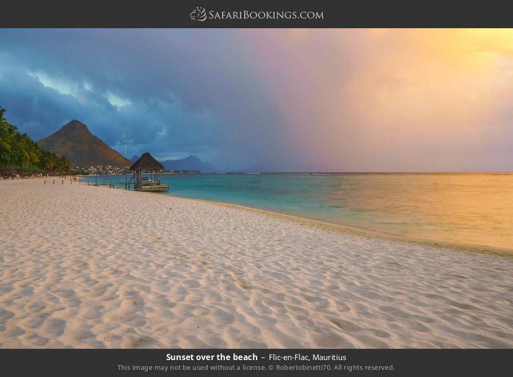 Sunset over Flic-en-Flac Beach in Flic-en-Flac, Mauritius