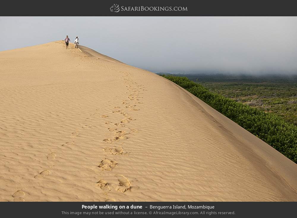 People walking on a dune on Benguerra Island in Benguerra Island, Mozambique
