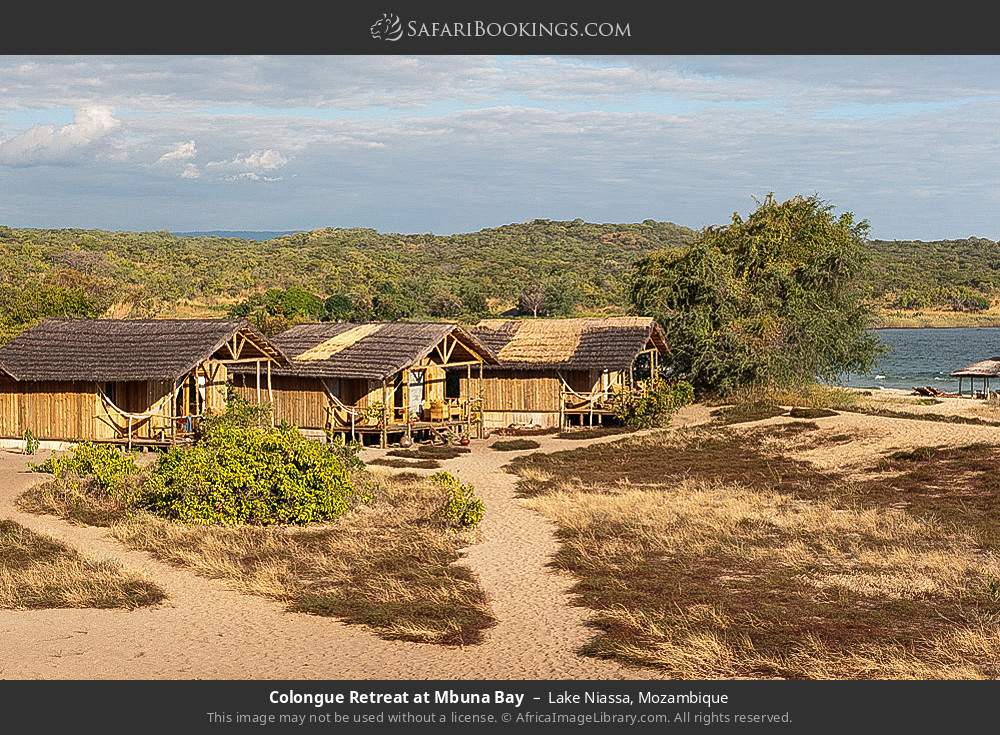 Beach bungalows at Mbuna Bay Lodge in Lake Niassa, Mozambique