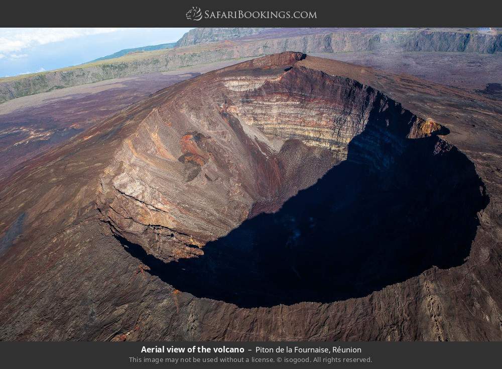 Aerial view of Piton de la Fournaise in Piton de la Fournaise, Réunion