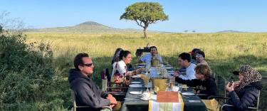 Champagne breakfast after a hot-air balloon safari