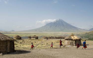 Maasai village at the base of the active volcano Ol Doinyo Lengai at Lake Natron
