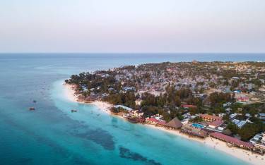 Aerial view of Nungwi town and beach