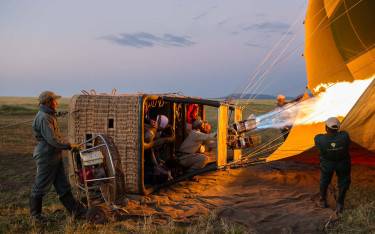 Filling the balloon with hot air before takeoff