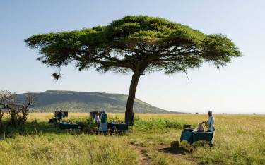 Bush breakfast after a hot-air balloon safari