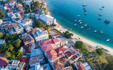 Aerial view over the town and beach