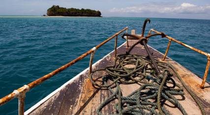 Boat approaching Chumbe Island