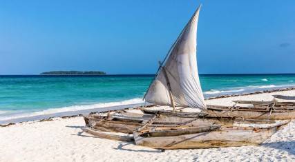 Fishing ngalawa boats lying on the beach