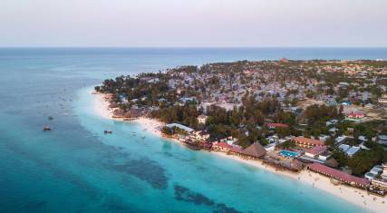 Aerial view of Nungwi town and beach