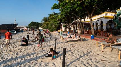 Busy beach at Stone Town waterfront