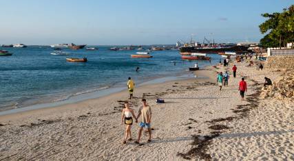 Busy beach at Stone Town waterfront