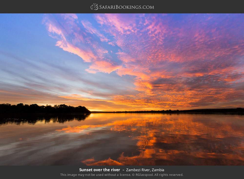 Sunset over the Zambezi River in Zambezi River, Zambia