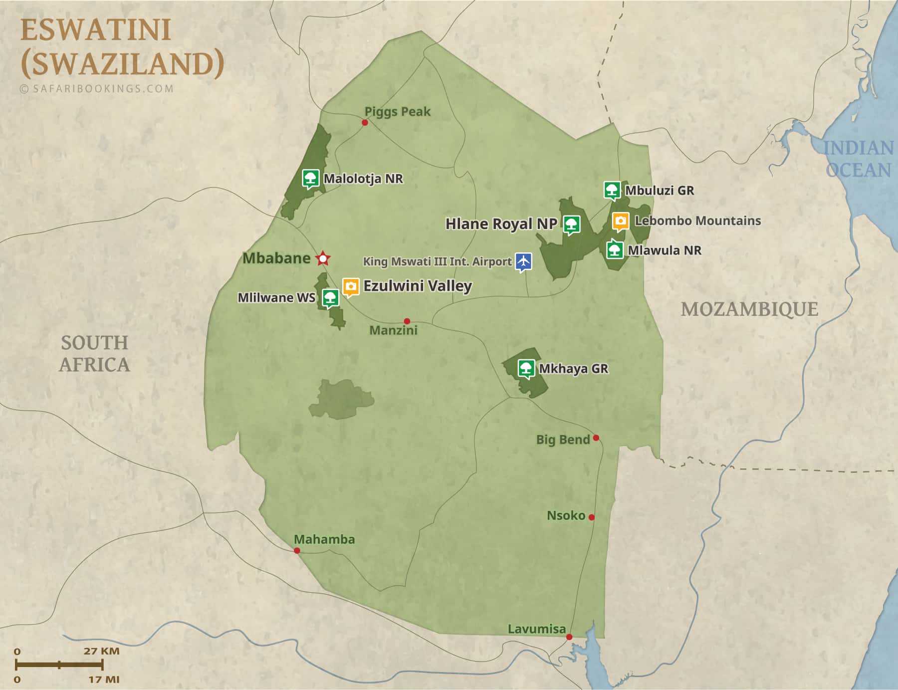 Detailed Map of Eswatini National Parks