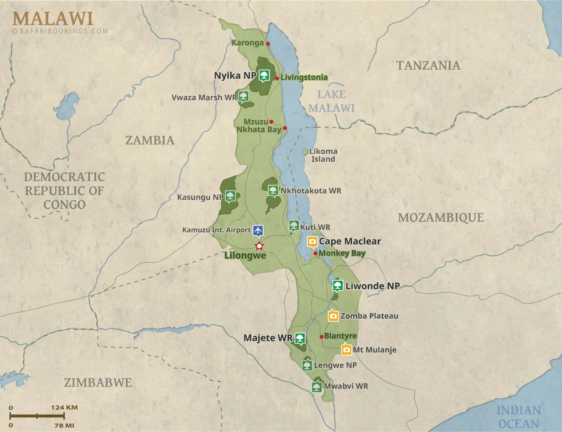 Detailed Map of Malawi National Parks