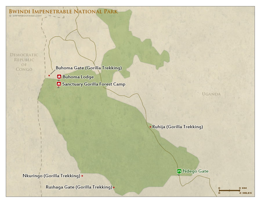 Detailed Map of Bwindi Impenetrable National Park