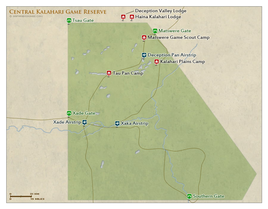 Detailed Map of Central Kalahari Game Reserve