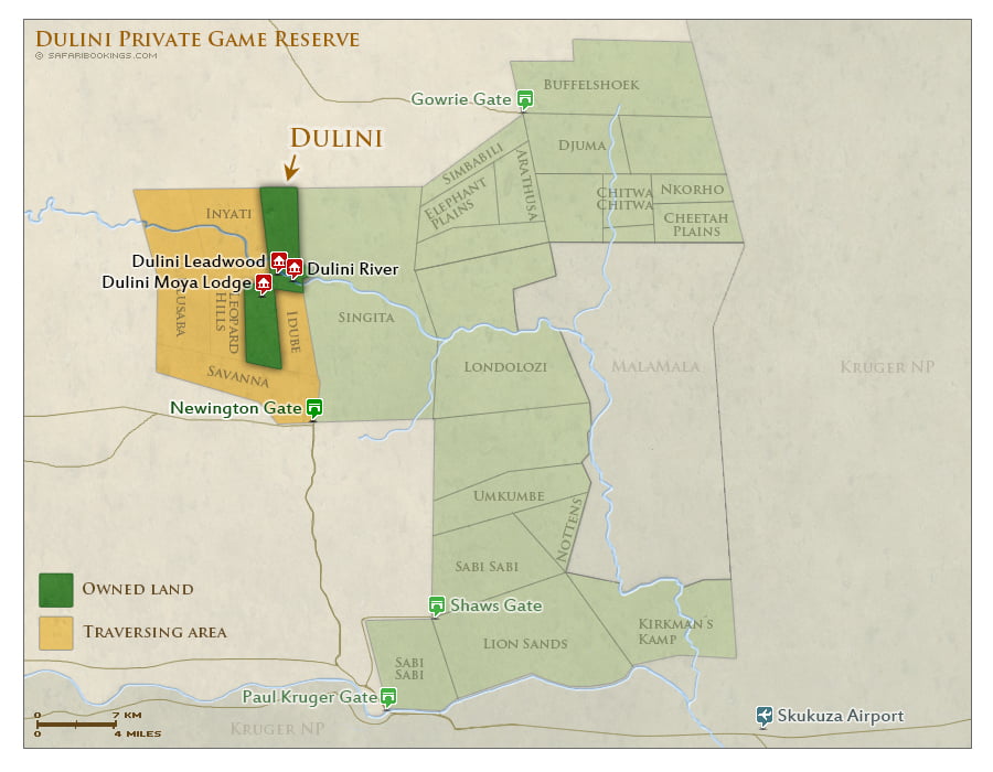 Detailed Map of Dulini Game Reserve