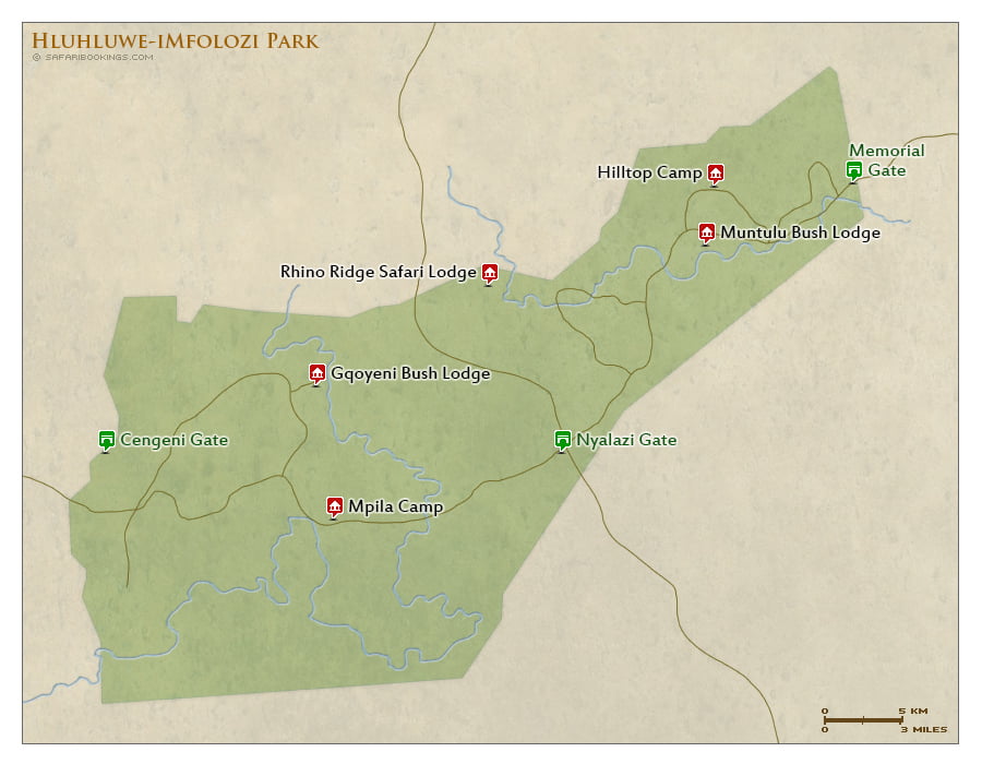 Detailed Map of Hluhluwe-iMfolozi Park