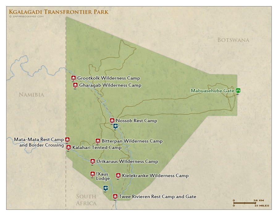 Detailed Map of Kgalagadi Transfrontier Park