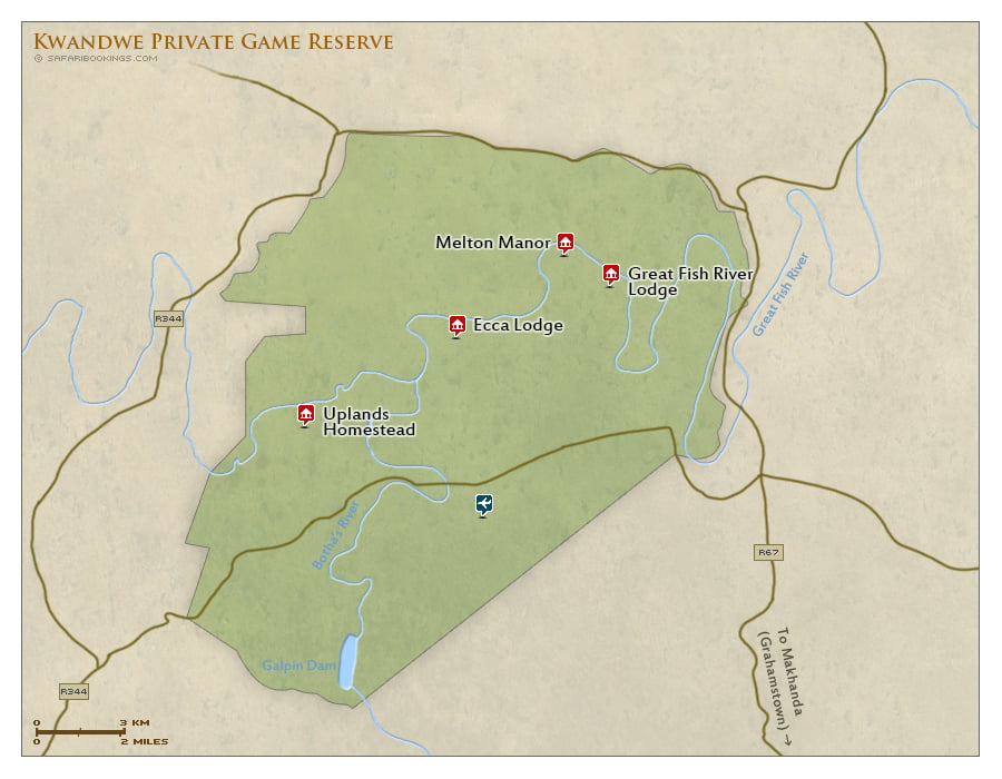 Detailed Map of Kwandwe Private Game Reserve