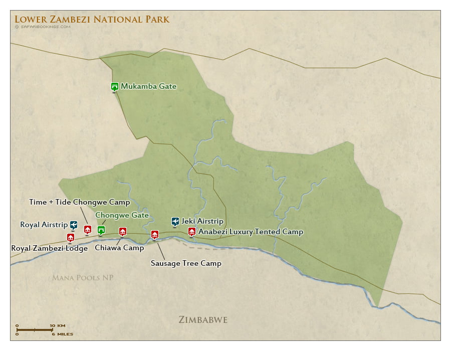 Detailed Map of Lower Zambezi National Park