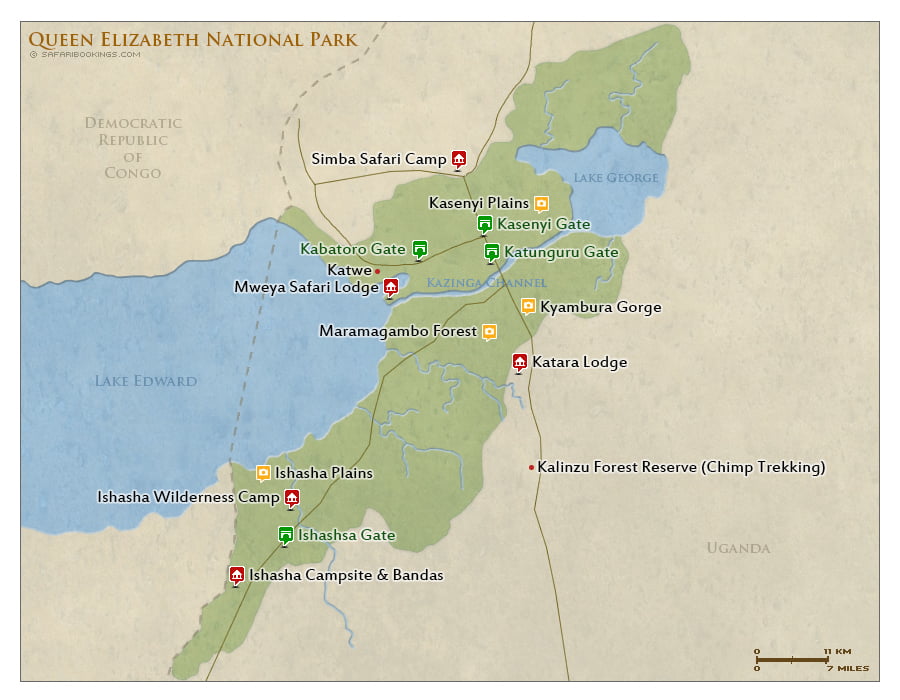Detailed Map of Queen Elizabeth National Park