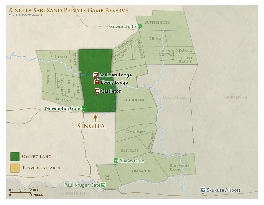 Detailed Map of Singita Sabi Sand Game Reserve