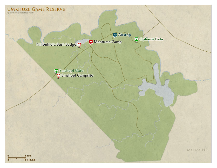 Detailed Map of uMkhuze Game Reserve